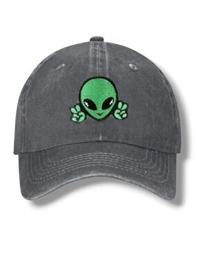 Alien Peace Sign Baseball Cap Men Women Adjustable Embroidered Unisex Hat UFO
